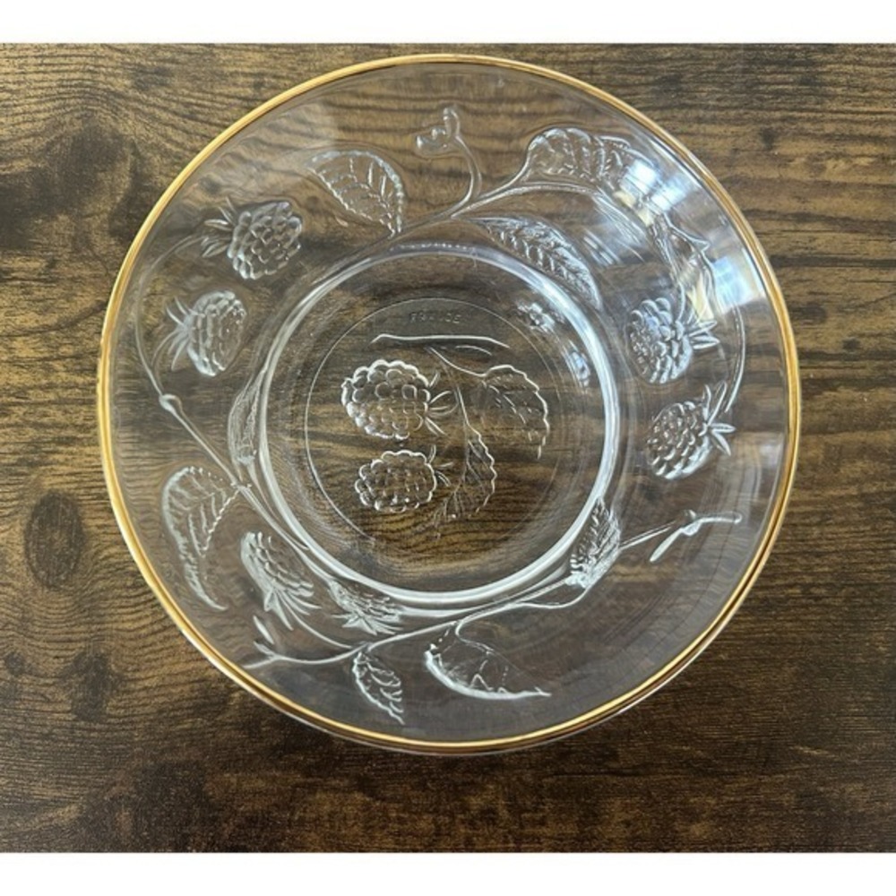 Vintage France Arcoroc Vine & Berry Clear Glass‎ Nut Bowl Gold Lid Trim